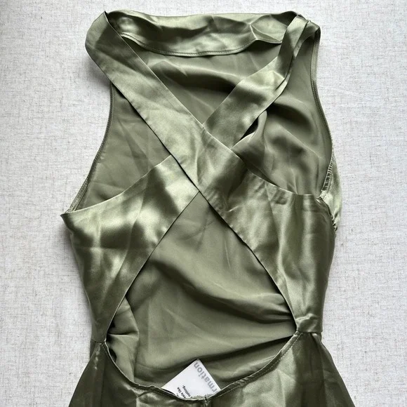 NWT Reformation Cassette Silk Dress | Artichoke Green | 0 - Picture 8 of 11